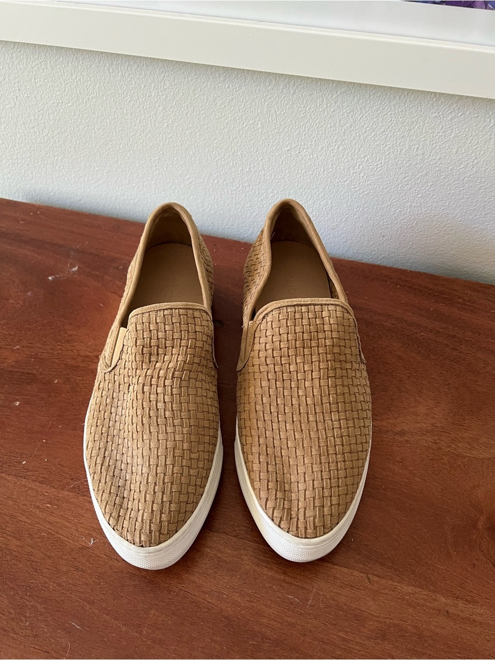 J Slides Tan Woven Slip-On Loafers